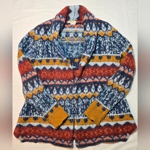 Orvis Alpaca Cardigan Sweater Shawl Women's Medium Blue Fair Aisle Yak Blend